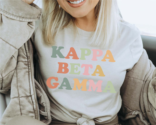 Kappa Beta Gamma Bright and Colorful Sorority T-shirt _ 3472g