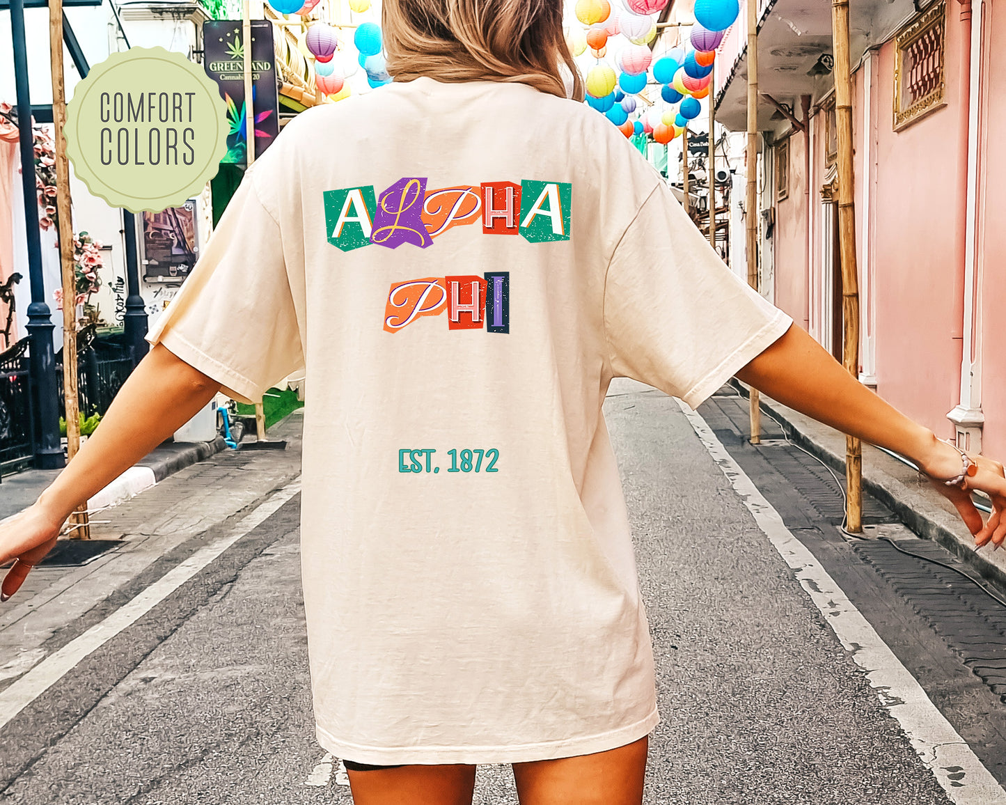 Alpha Phi Letter Cuts Comfort Colors Sorority T-shirt _ 35892g