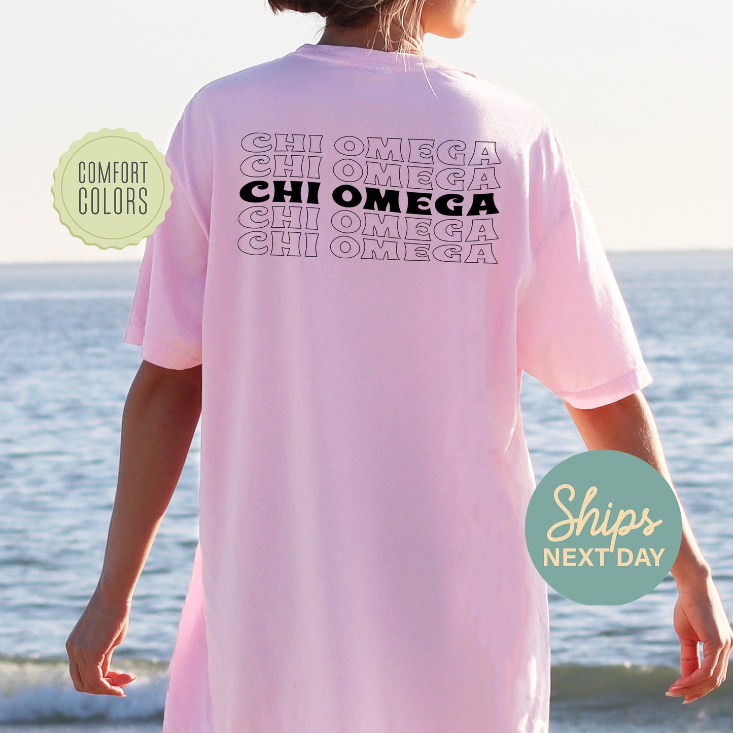 Chi Omega Wavy Letters Comfort Colors Sorority T-shirt _ 33407g