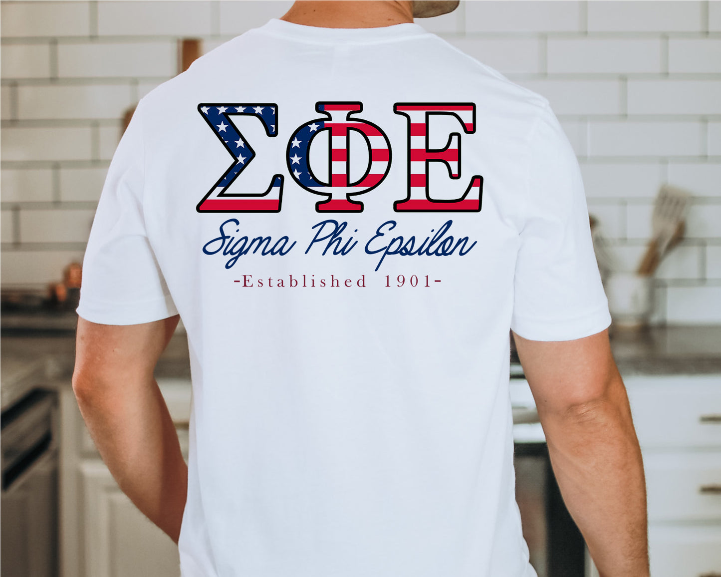 Sigma Phi Epsilon USA Flag Letters Fraternity T-shirt _ 33446g