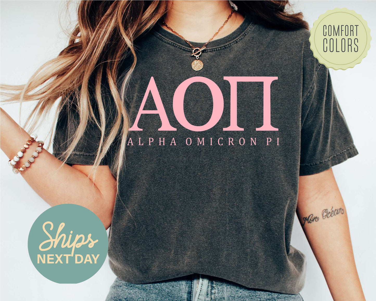 Alpha Omicron Pi Everything Pink Comfort Colors Sorority T-shirt _ 314g
