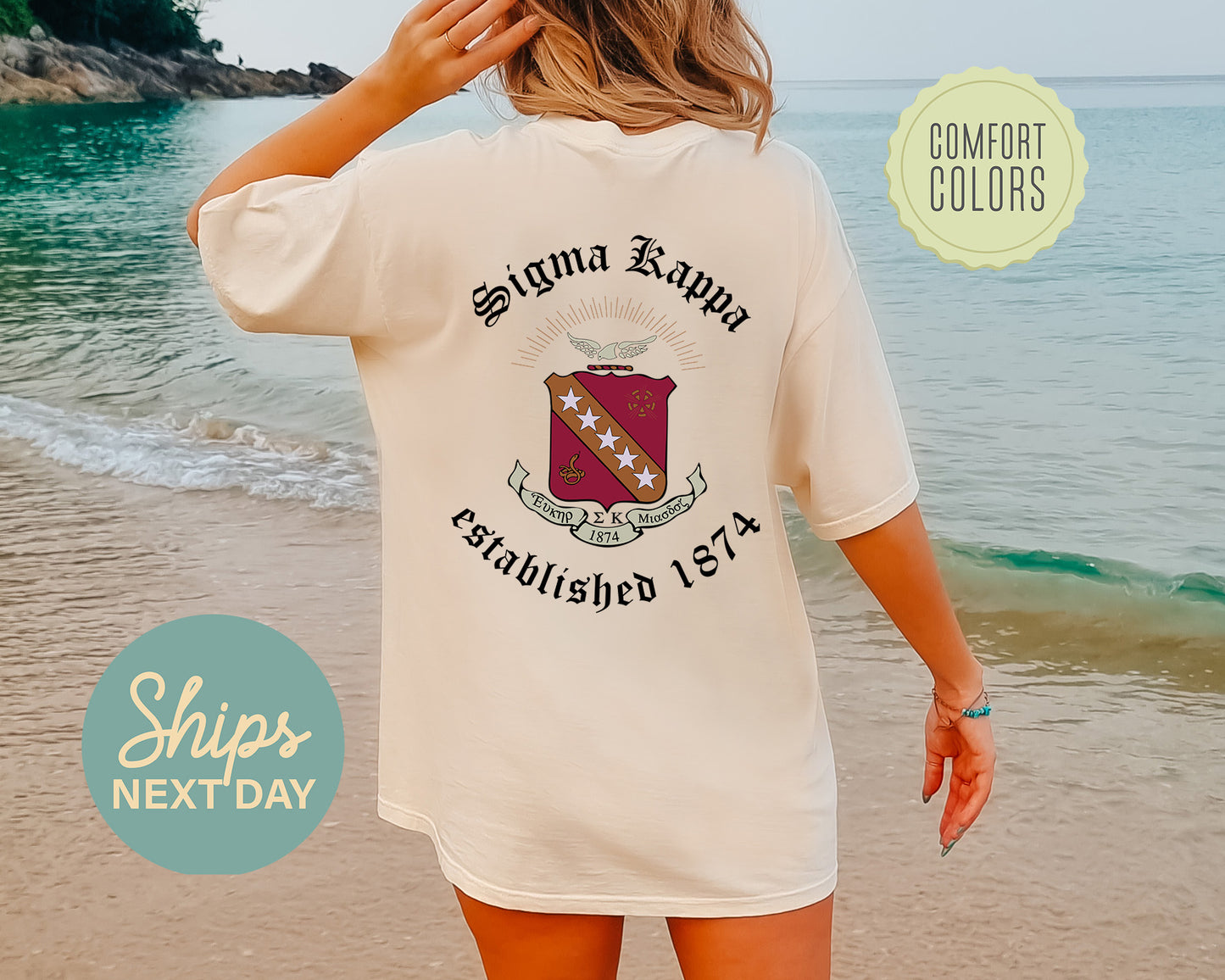 Sigma Kappa Old English Crest Comfort Colors Sorority T-shirt _ 32942g
