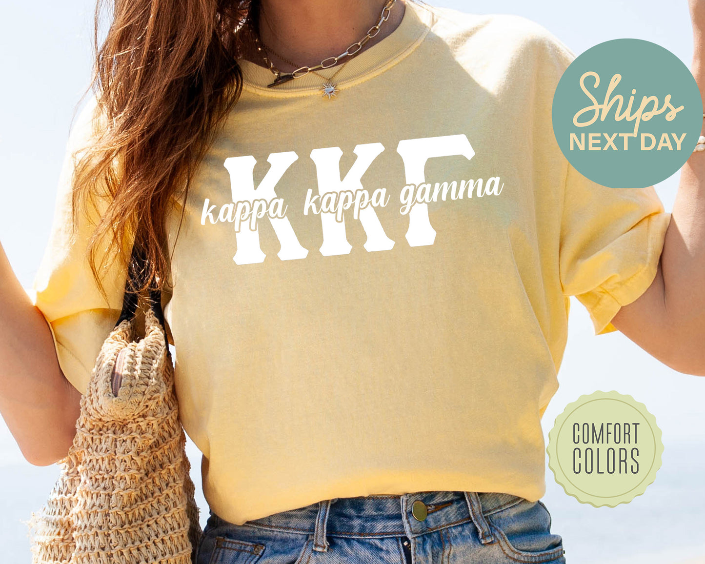 Kappa Kappa Gamma Sliced White Letters Comfort Colors Sorority T-shirt _ 2255g