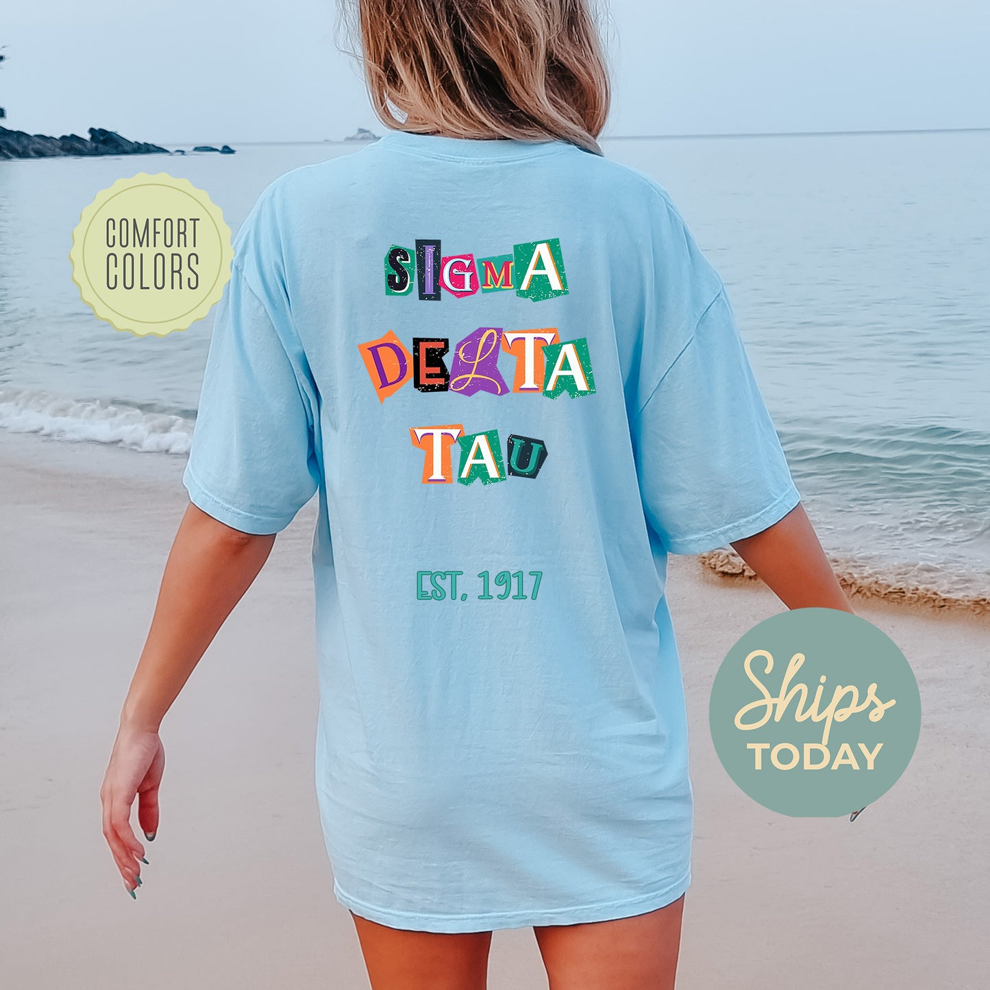 Sigma Delta Tau Letter Cuts Comfort Colors Sorority T-shirt _ 35907g
