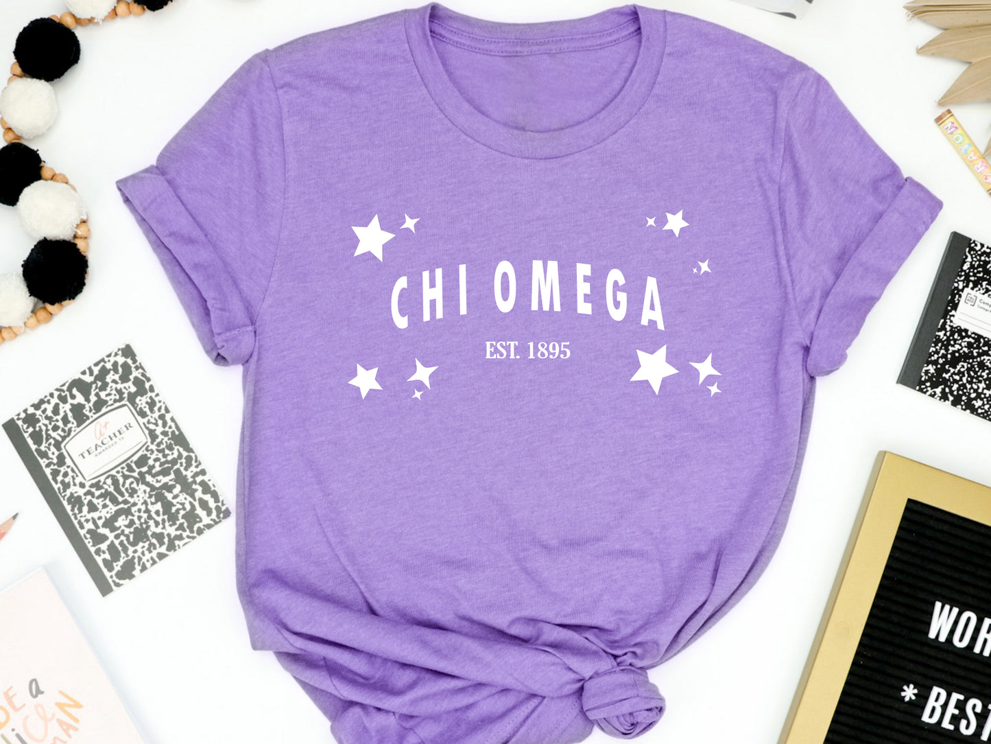 Chi Omega Arched Star Sorority T-shirt _ 2273g