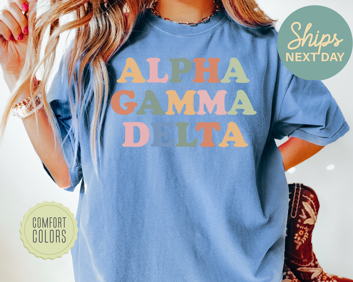 Alpha Gamma Delta Bright and Proud Comfort Colors Sorority T-shirt _ 417g