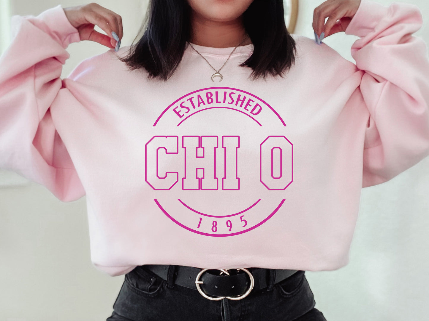 Chi Omega Pink Stamp Sorority Sweatshirt _ 60g