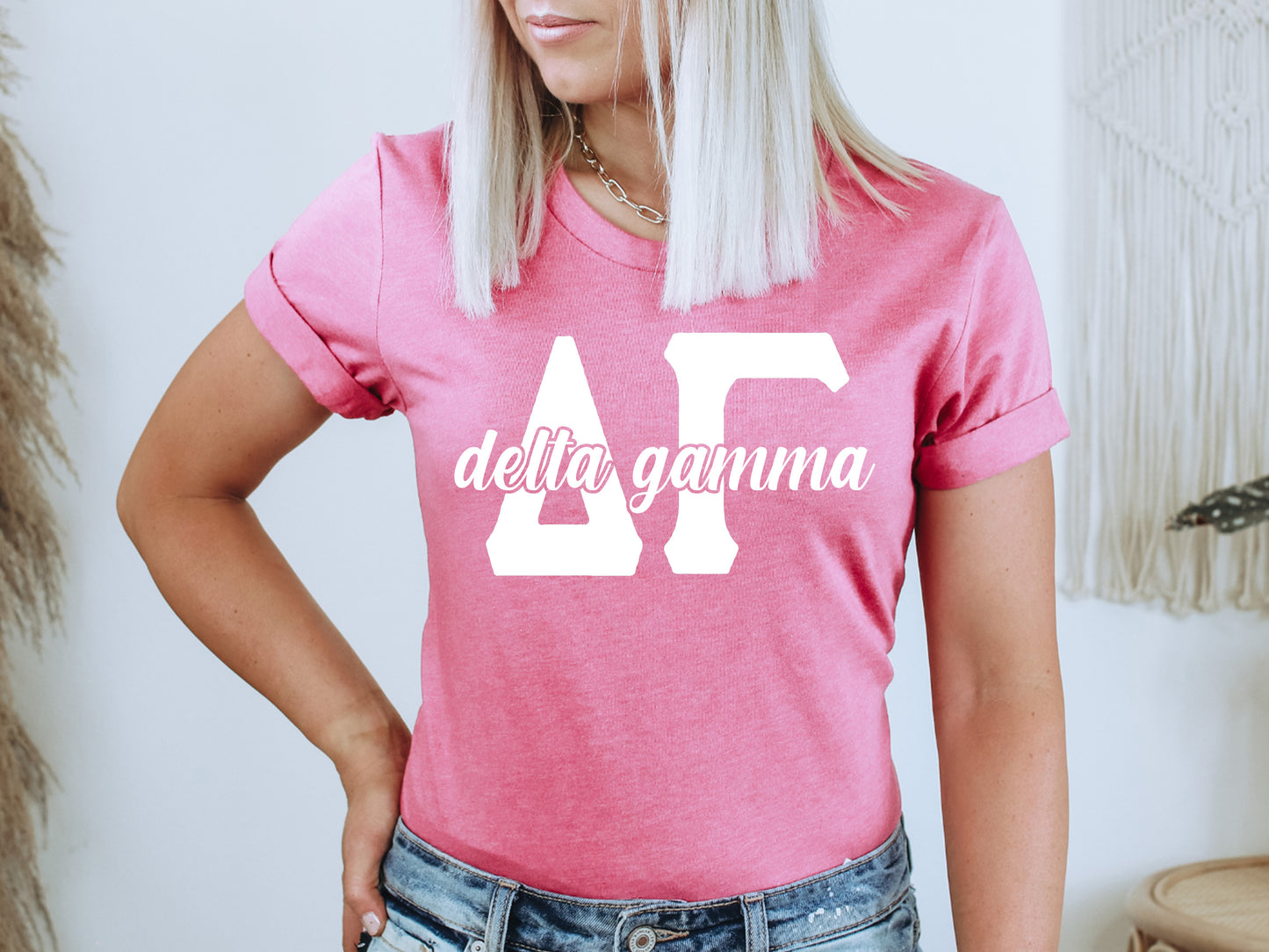 Delta Gamma Sliced White Letters Sorority T-shirt _ 2249g