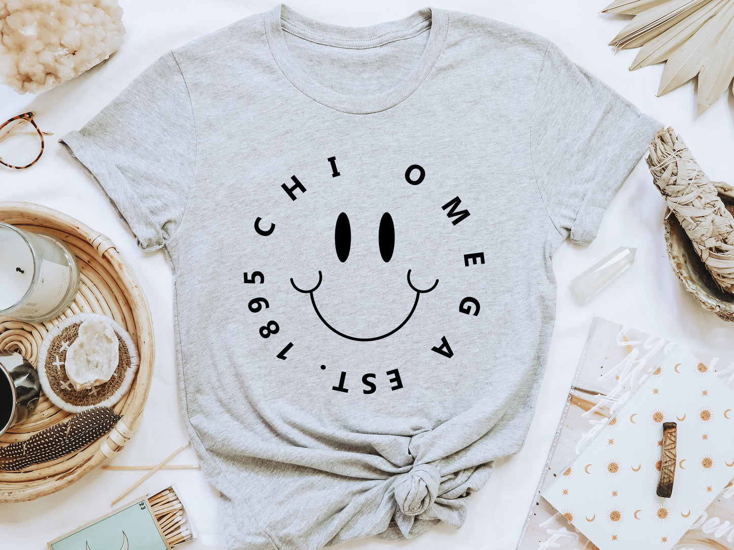 Chi Omega Smiley Face Halo Sorority T-shirt _ 2508g