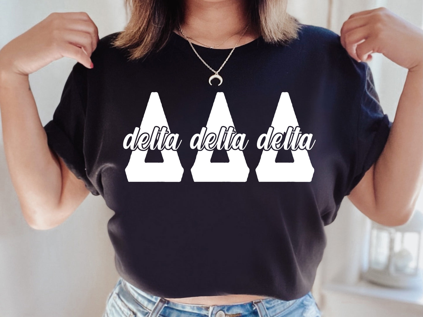 Delta Delta Delta Sliced White Letters Sorority T-shirt _ 2248g