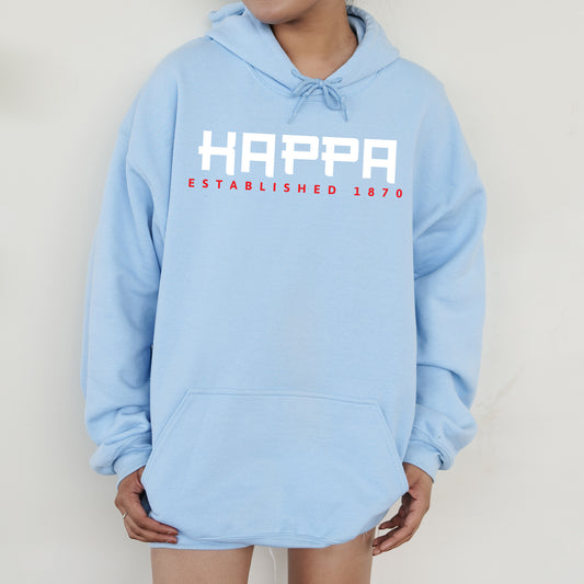a person wearing a blue hoodie that says happy established 1970