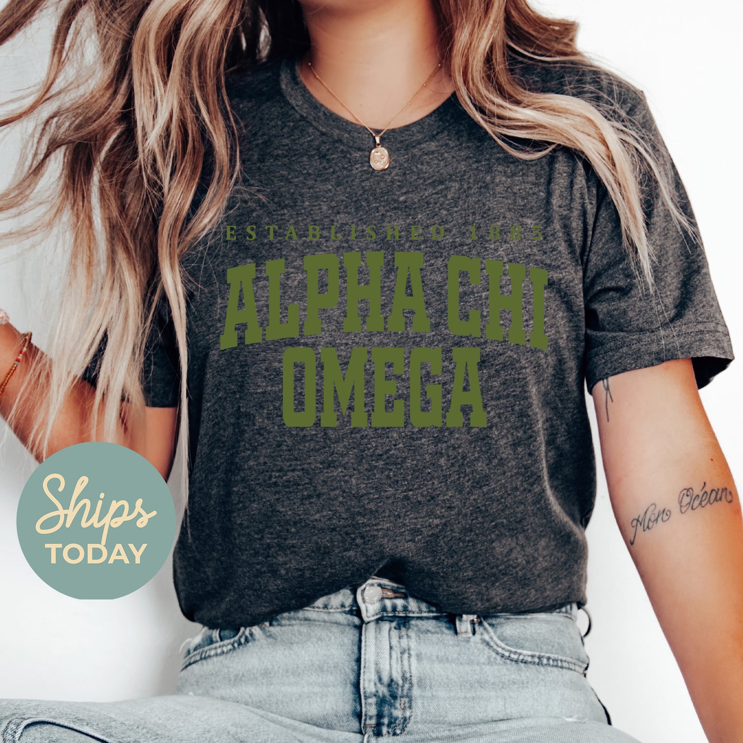 Alpha Chi Omega Bold Letters Sorority T-shirt _ 35120g