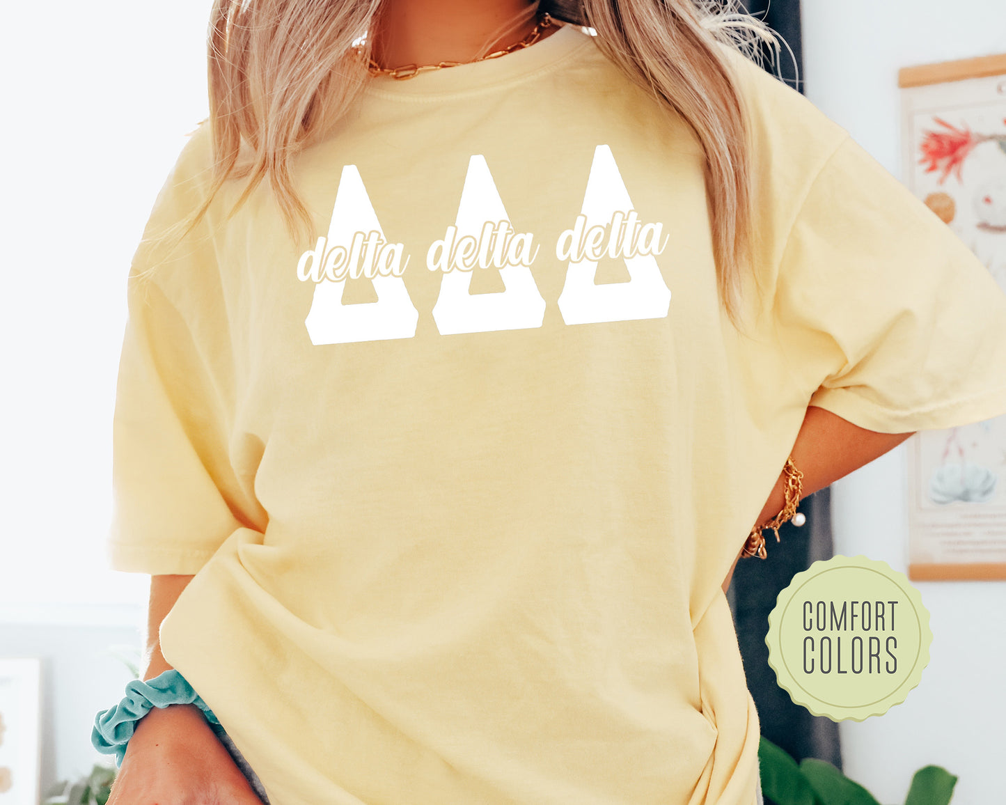 Delta Delta Delta Sliced White Letters Comfort Colors Sorority T-shirt _ 2248g