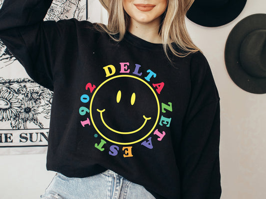 Delta Zeta Radiating Smiley Face Sorority Sweatshirt _ 3240g