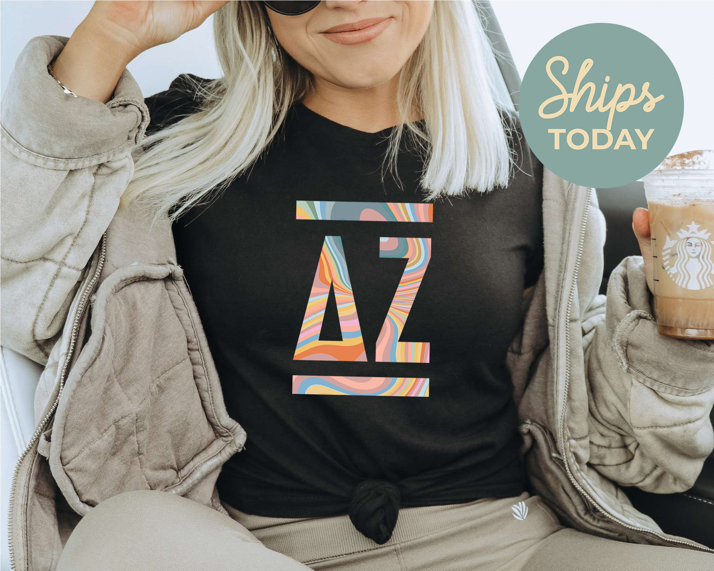 Delta Zeta Multicolor Letters Sorority T-shirt _ 30474g