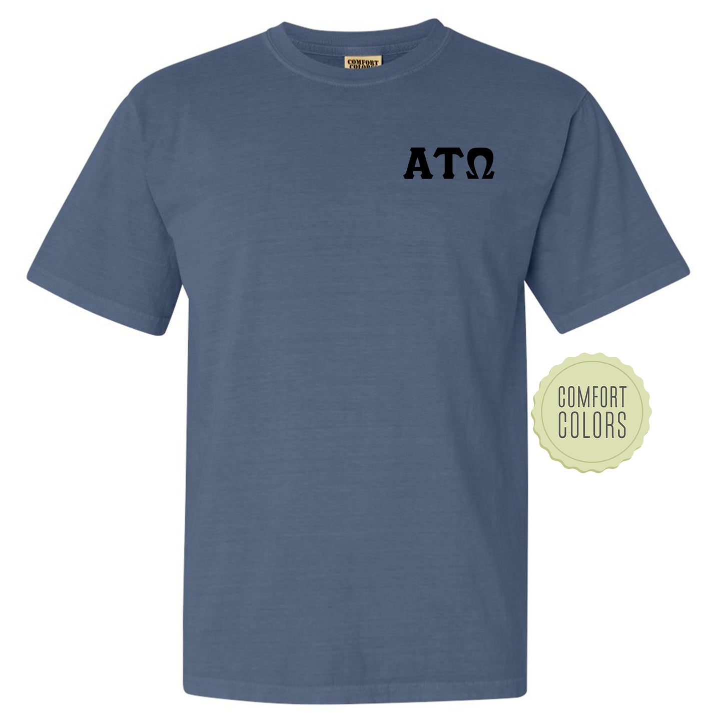 a blue t - shirt with the word ato printed on it