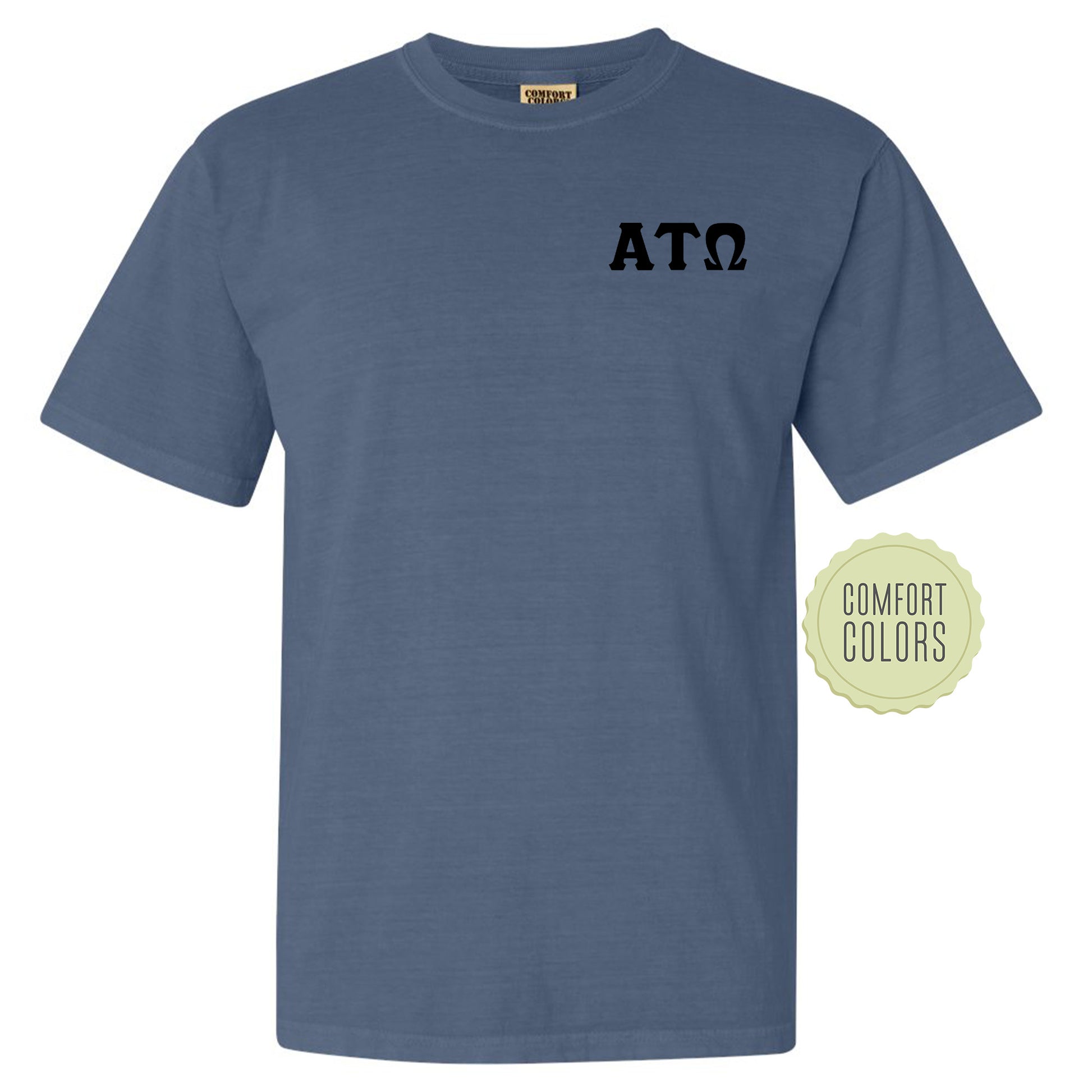 a blue t - shirt with the word ato printed on it