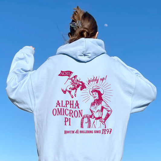 Alpha Omicron Pi Giddy Up Sorority Hoodie _ 36178g