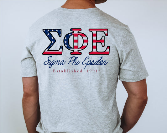 Sigma Phi Epsilon USA Flag Letters Fraternity T-shirt _ 33446g