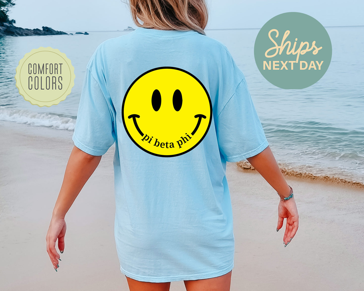 Pi Beta Phi Smiley Face Comfort Colors Sorority T-shirt _ 32862g