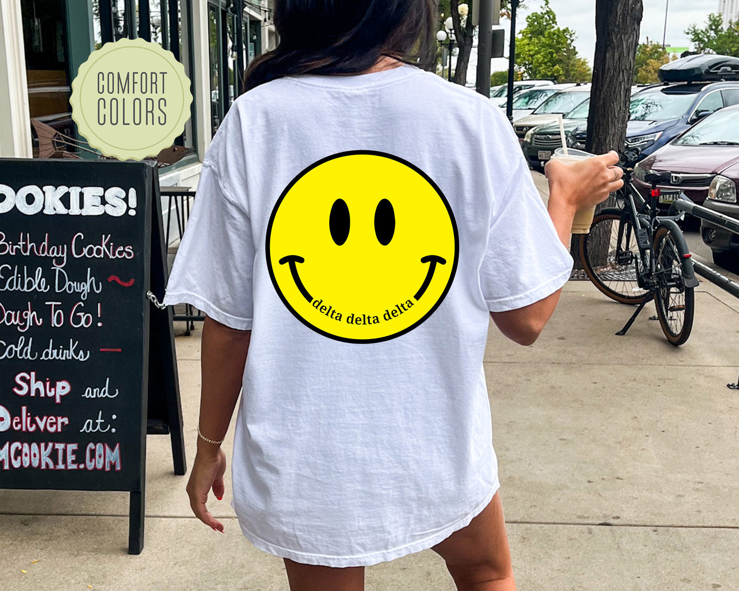 Delta Delta Delta Smiley Face Comfort Colors Sorority T-shirt _ 32852g