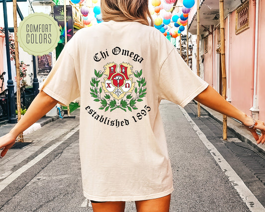 Chi Omega Old English Crest Comfort Colors Sorority T-shirt _ 32929g