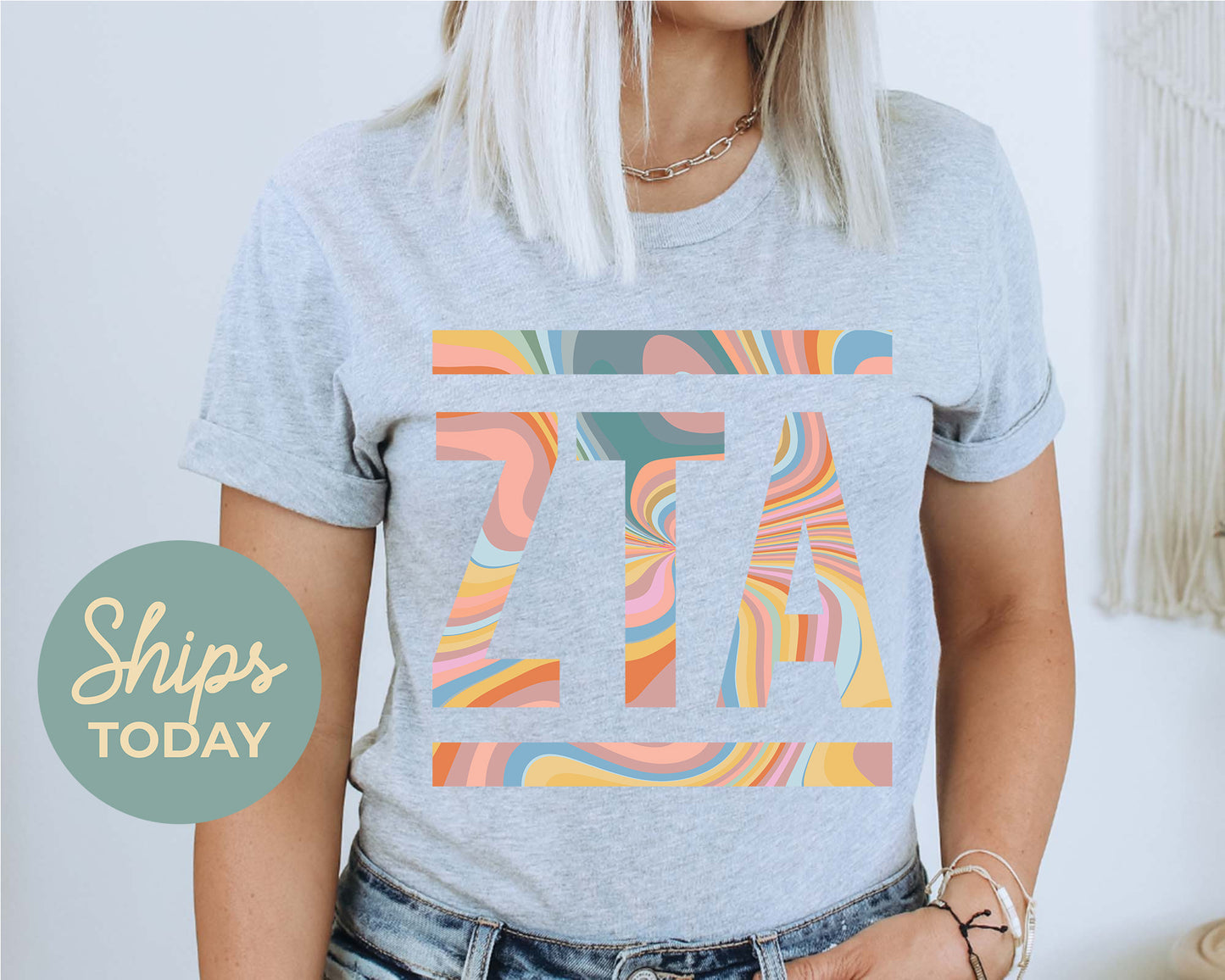 Zeta Tau Alpha Multicolor Letters Sorority T-shirt _ 30486g