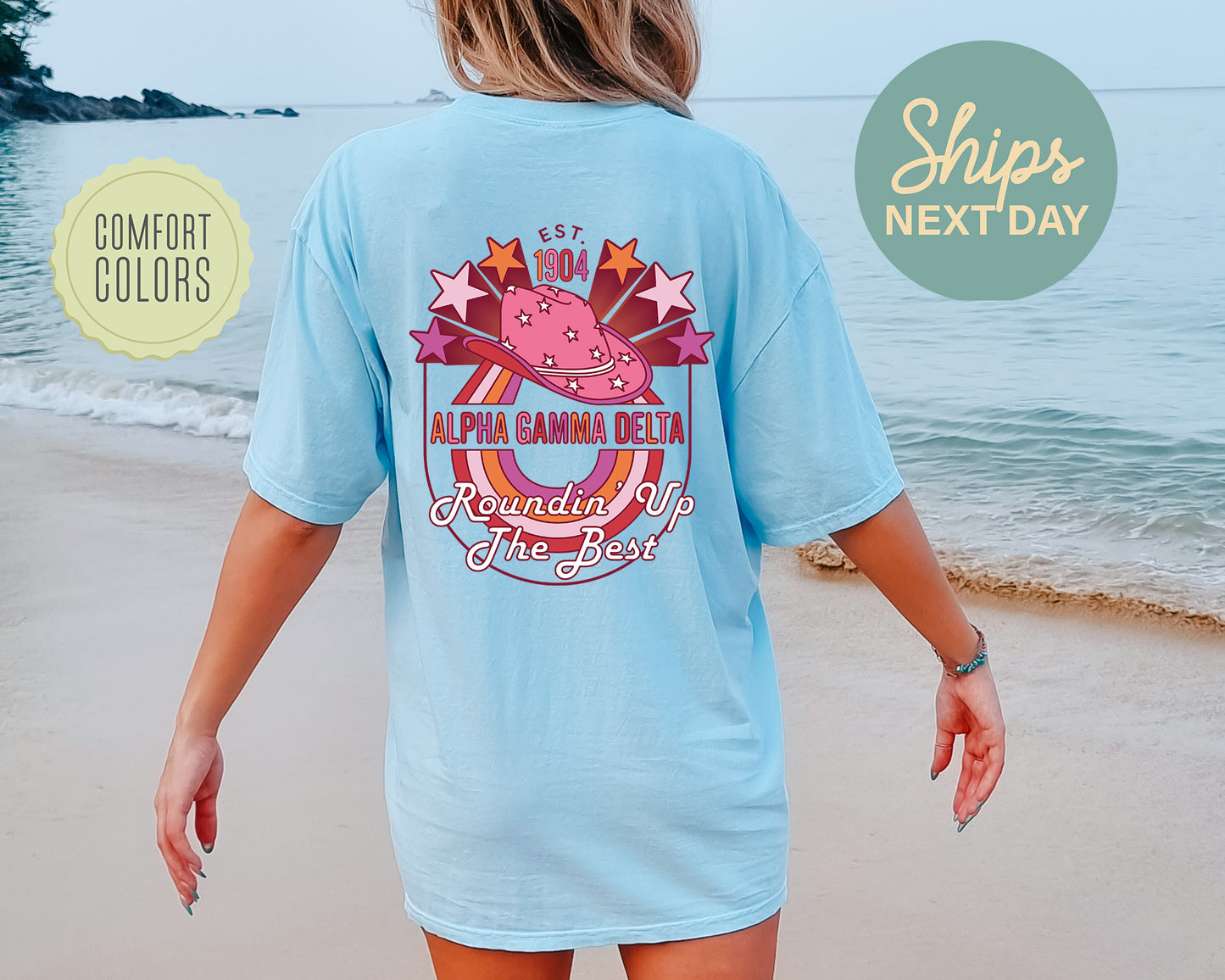 Alpha Gamma Delta Roundin' Up the Best Comfort Colors Sorority T-shirt _ 32897g