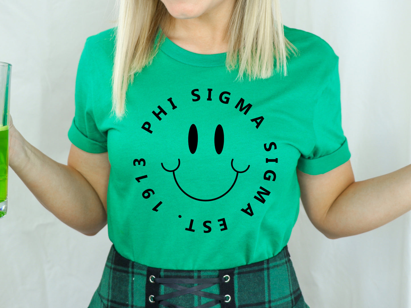 Phi Sigma Sigma Smiley Face Halo Sorority T-shirt _ 2518g