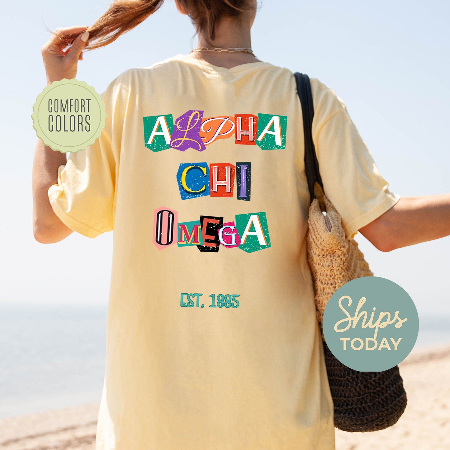 Alpha Chi Omega Letter Cuts Comfort Colors Sorority T-shirt _ 35887g