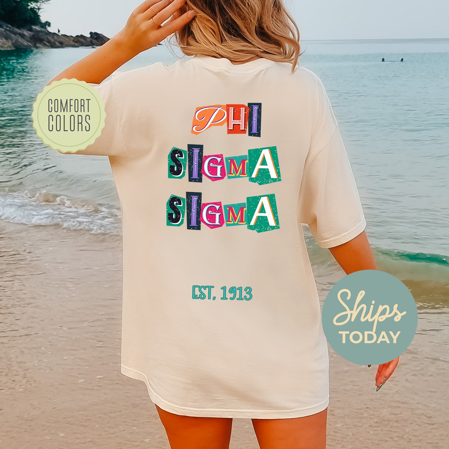 Phi Sigma Sigma Letter Cuts Comfort Colors Sorority T-shirt _ 35905g