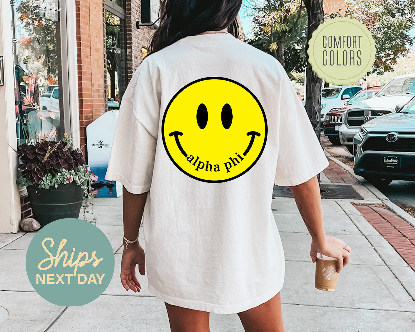 Alpha Phi Smiley Face Comfort Colors Sorority T-shirt _ 32847g