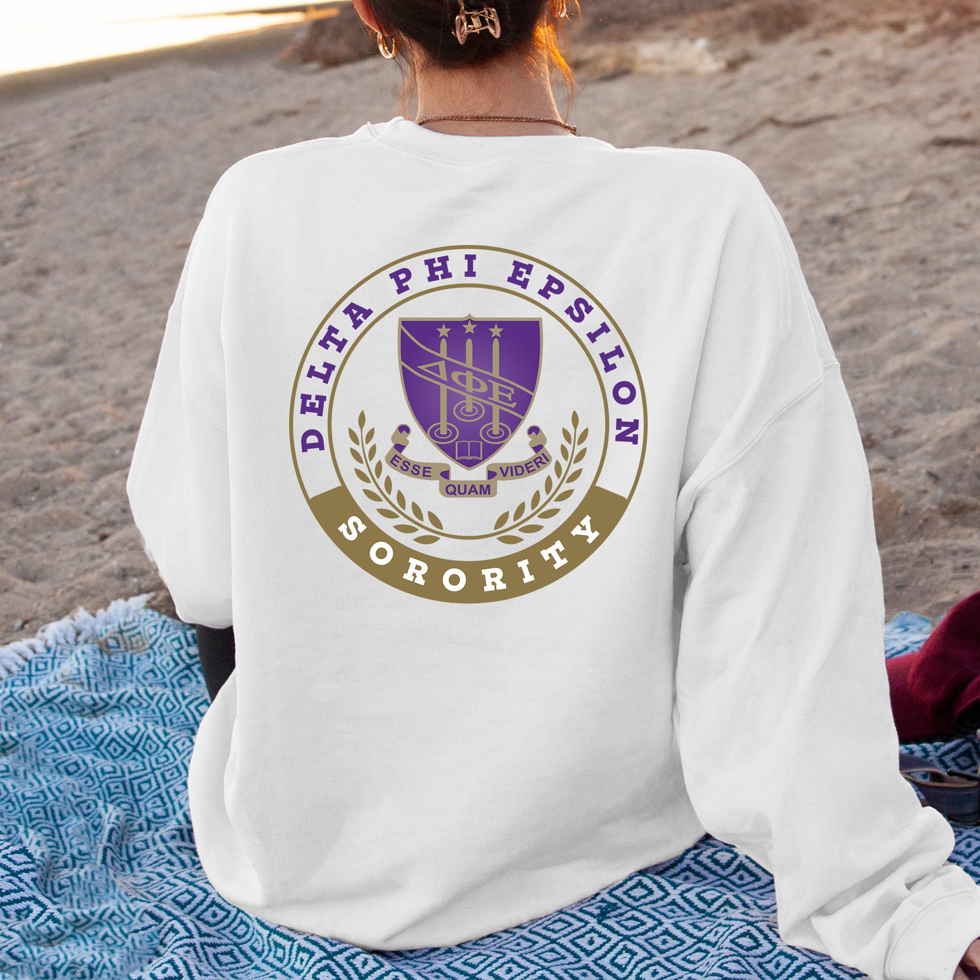 a woman sitting on a towel on the beach