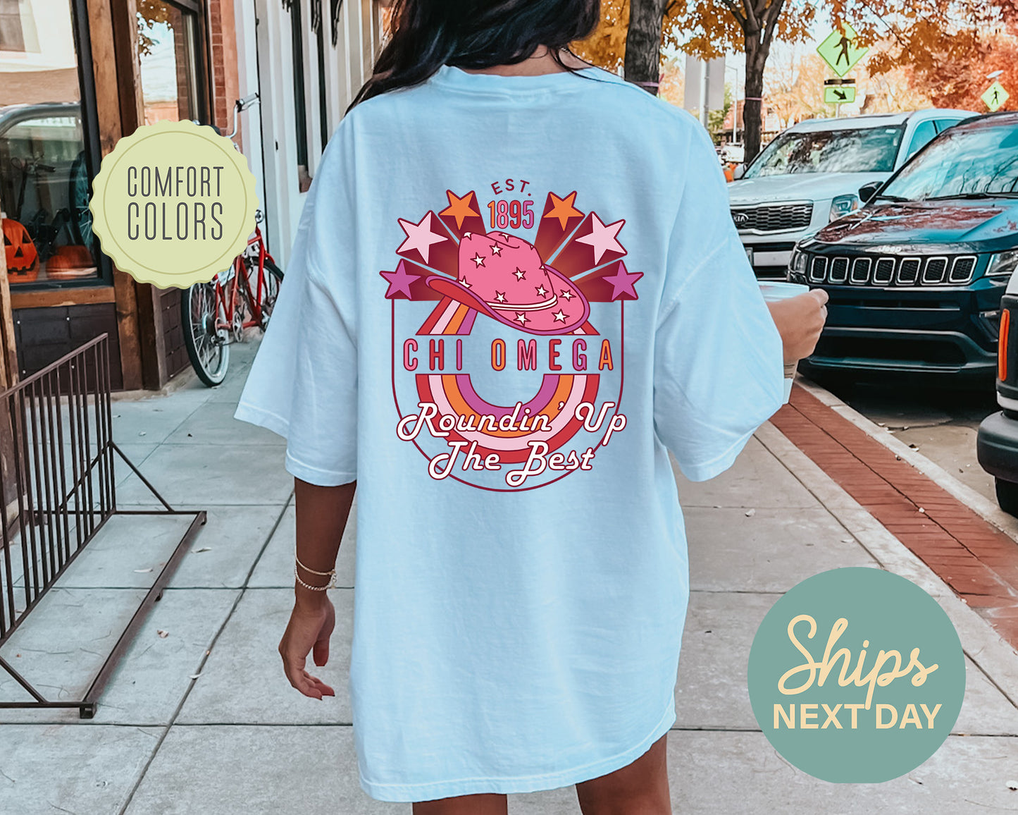 Chi Omega Roundin' Up the Best Comfort Colors Sorority T-shirt _ 32903g
