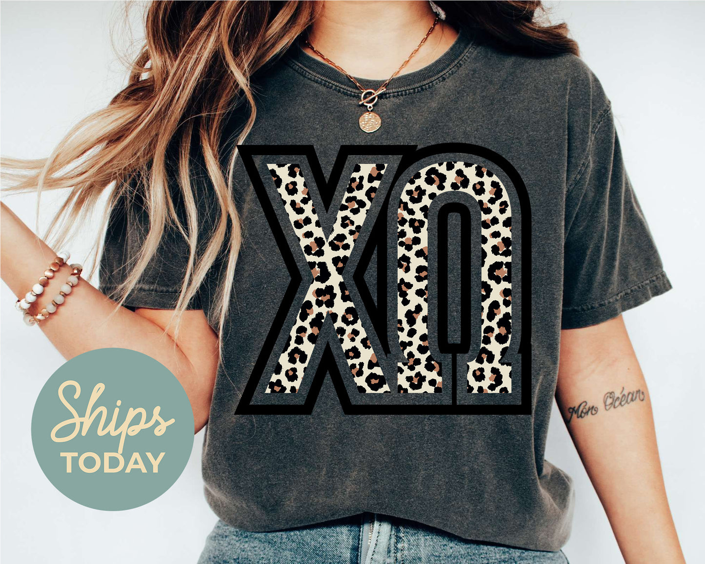 Chi Omega Leopard Greek Letters Sorority T-shirt _ 30444g
