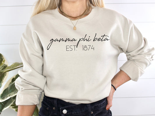 Gamma Phi Beta Black Calligraphy Sorority Sweatshirt _ 2331g