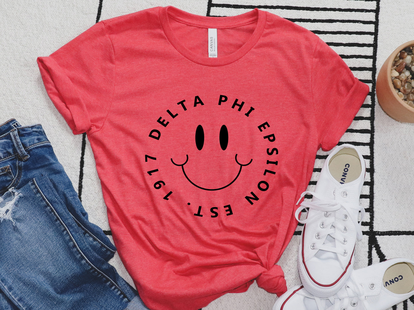 Delta Phi Epsilon Smiley Face Halo Sorority T-shirt _ 2511g