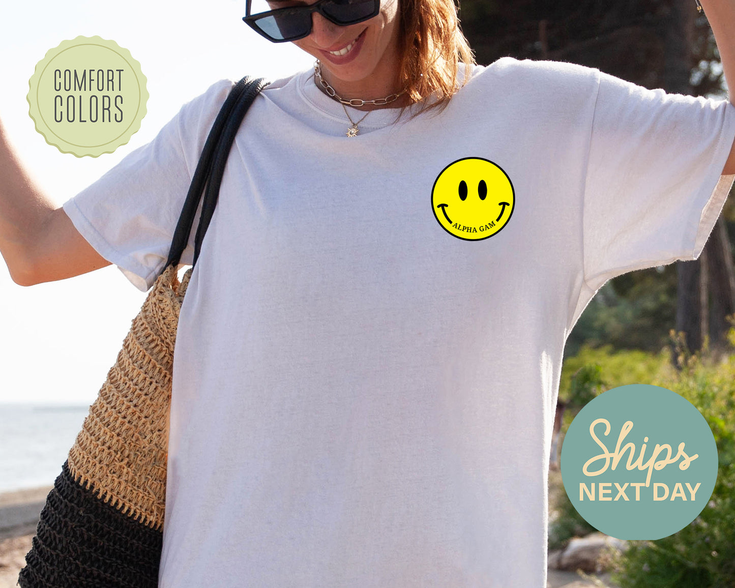 Alpha Gamma Delta Smiley Face Comfort Colors Sorority T-shirt_ 32845g