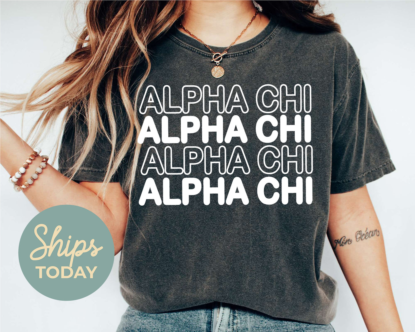 Alpha Chi Omega Bold Bubble Letter Sorority T-shirt _ 2212g