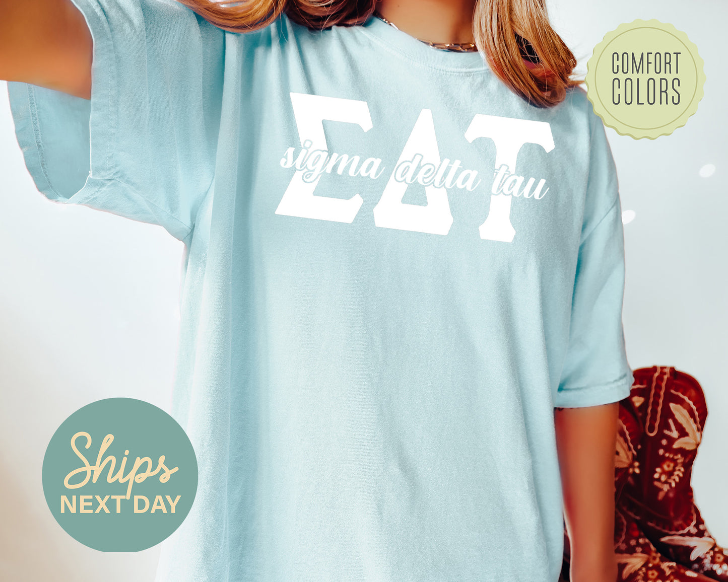 Sigma Delta Tau Sliced White Letters Comfort Colors Sorority T-shirt _ 2259g
