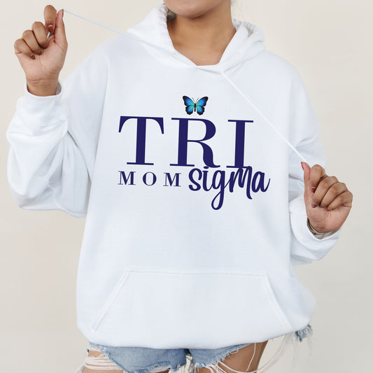 a woman wearing a white hoodie with a butterfly on it