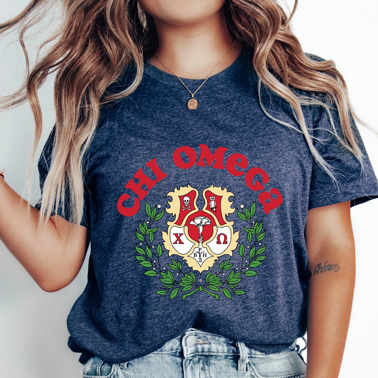 a woman with long hair wearing a chicago t - shirt
