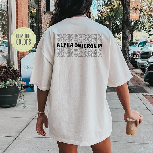 Alpha Omicron Pi Wavy Letters Comfort Colors Sorority T-shirt _ 33402g