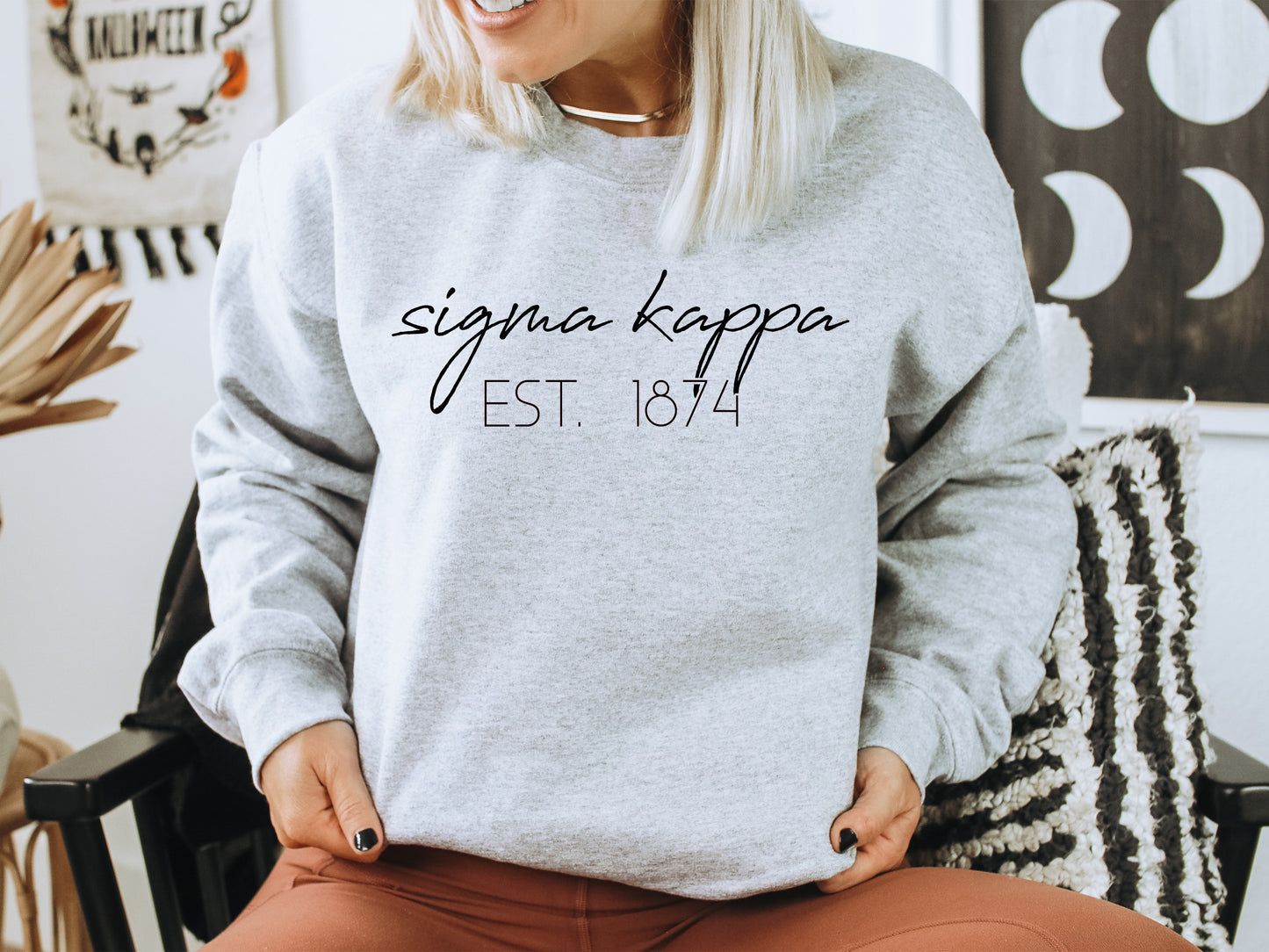Sigma Kappa Black Calligraphy Sorority Sweatshirt _ 2339g