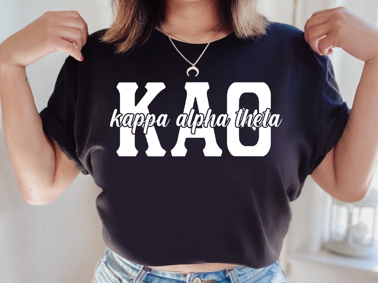 Kappa Alpha Theta Sliced White Letters Sorority T-shirt _ 2253g