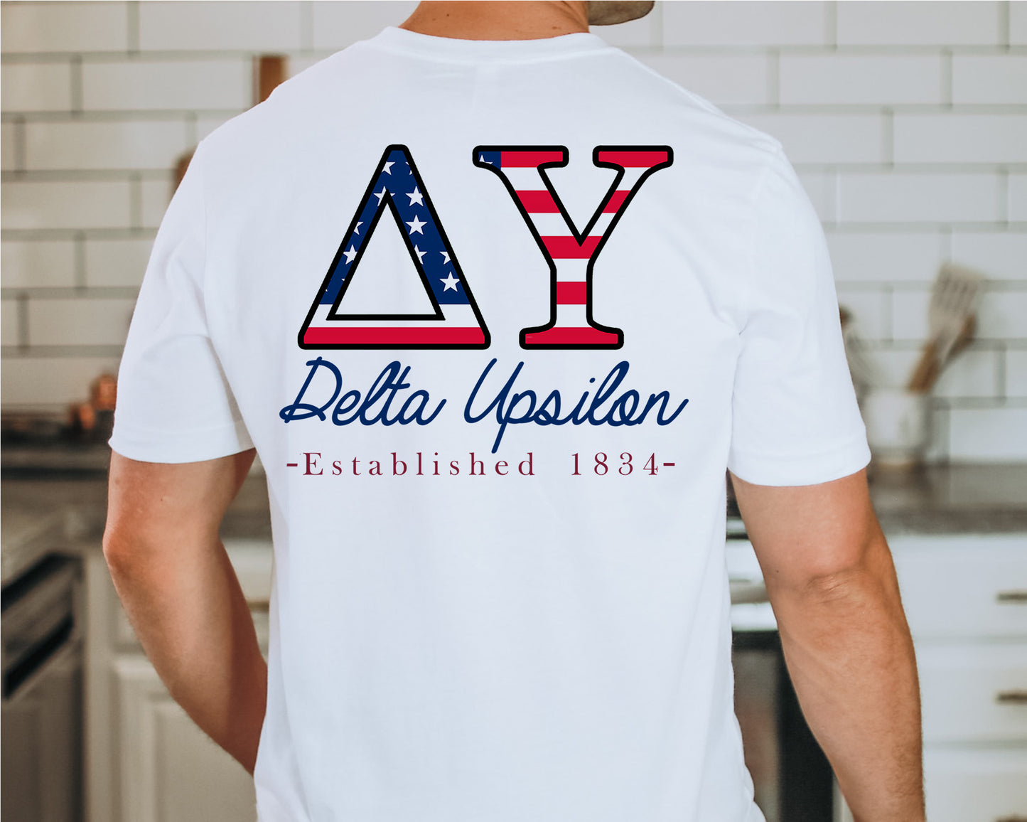 Delta Upsilon USA Flag Letters Fraternity T-shirt _ 33433g