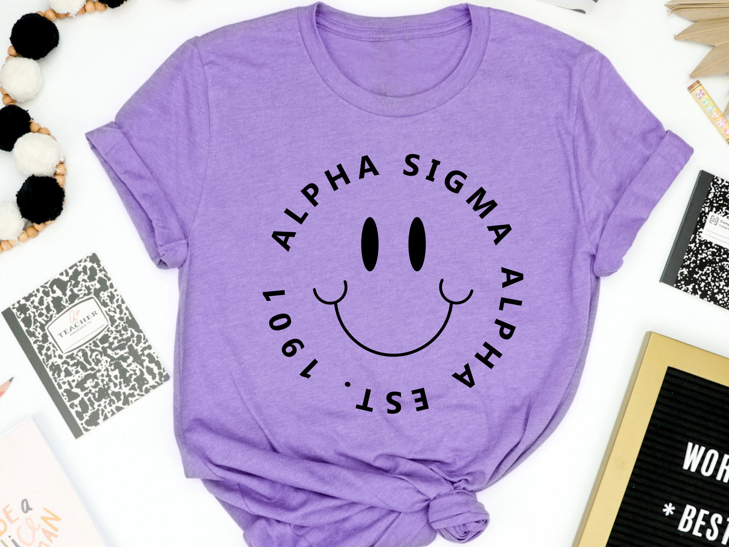 Alpha Sigma Alpha Smiley Face Halo Sorority T-shirt _ 2505g