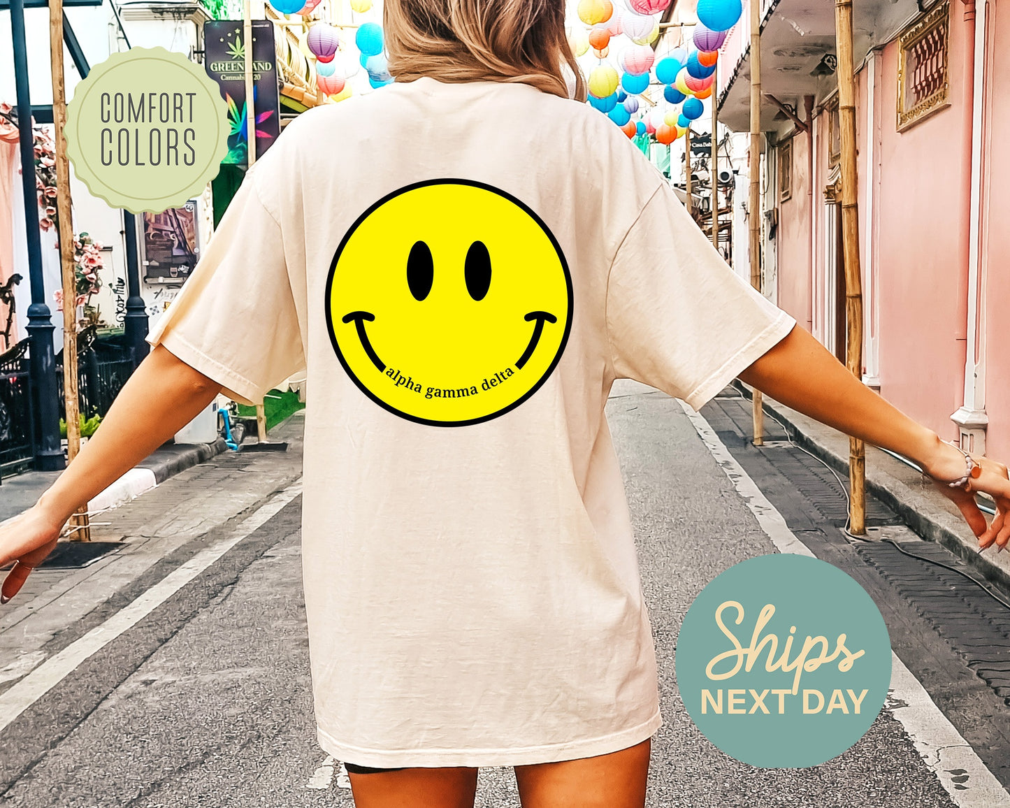 Alpha Gamma Delta Smiley Face Comfort Colors Sorority T-shirt_ 32845g