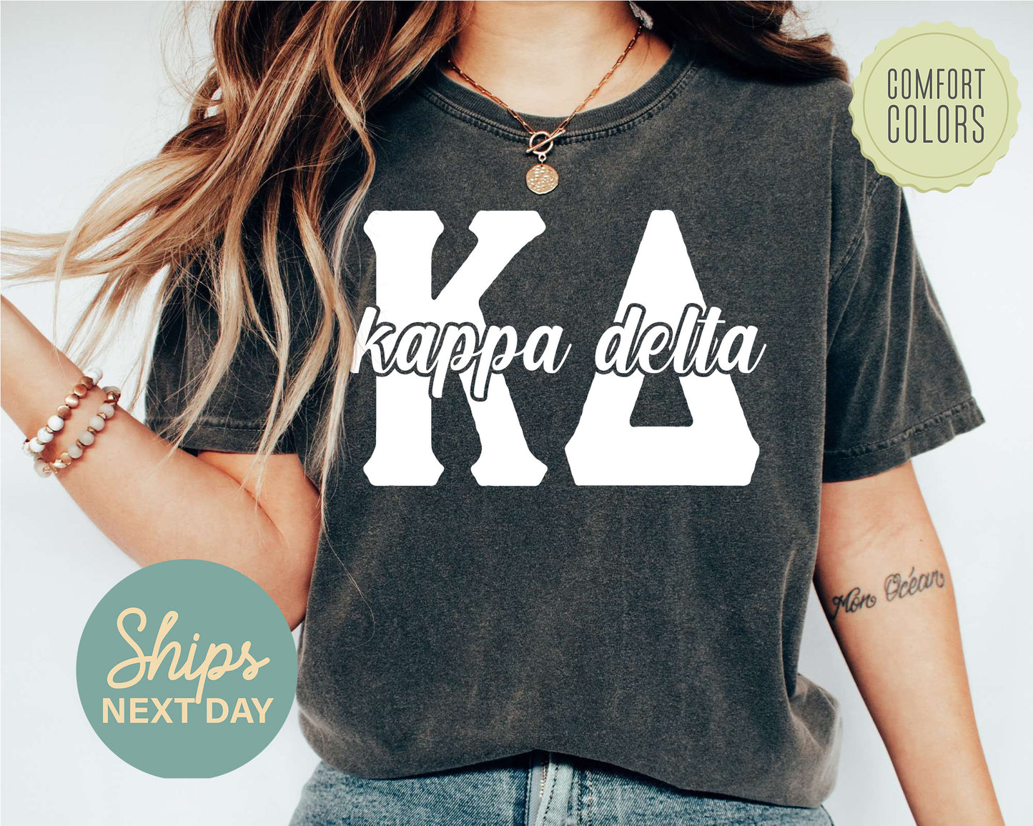 Kappa Delta Sliced White Letters Comfort Colors Sorority T-shirt _ 2254g