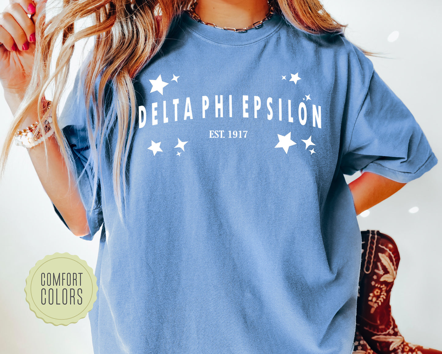 Delta Phi Epsilon Arched Star Comfort Colors Sorority T-shirt _ 2276g